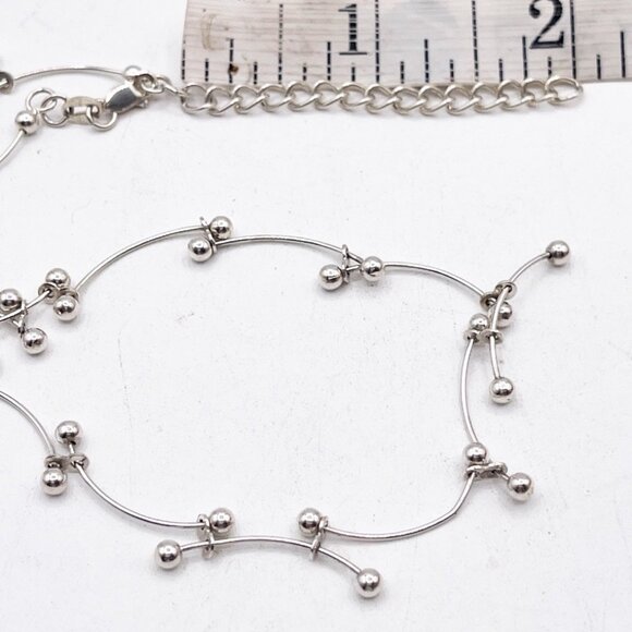 VTG GSJ 925 Sterling Silver Curved Bar Beaded Station Necklace Adjustable Dainty - Picture 5 of 5